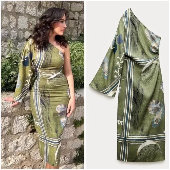 Zara Limited Edition Linen ZW Collection printed asymmetric dress - Picture 4 of 14